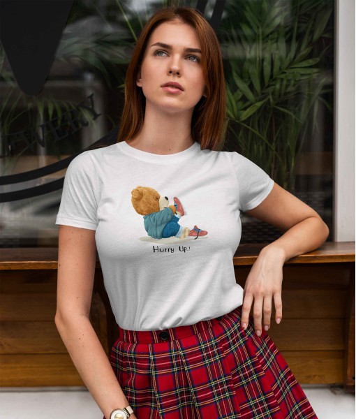 Дамска тениска с щампа Мечета Hurry up bear